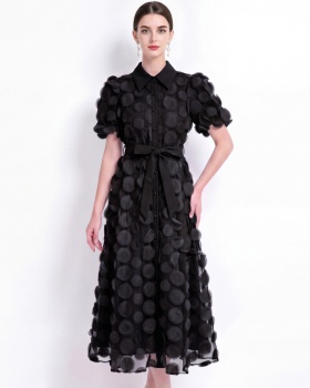 Ladies elegant short sleeve flowers stereoscopic dress