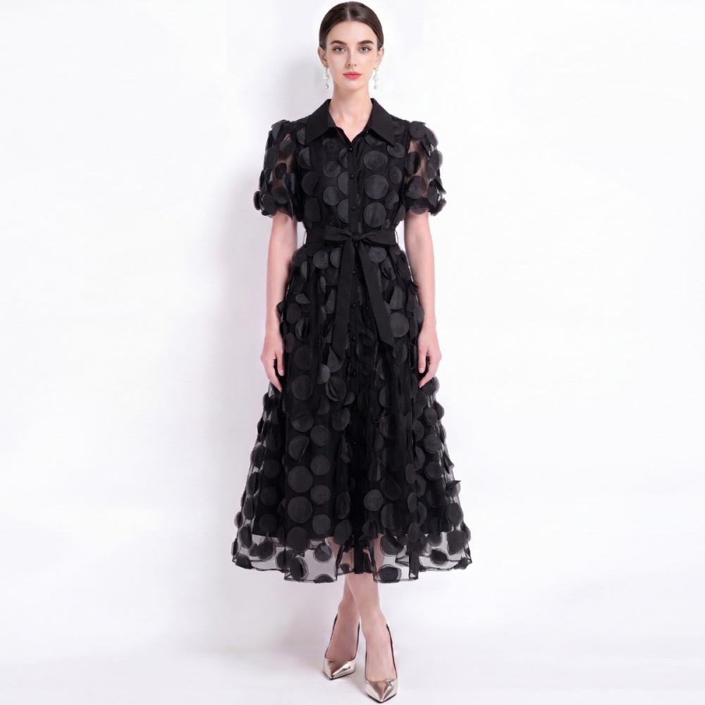Ladies elegant short sleeve flowers stereoscopic dress