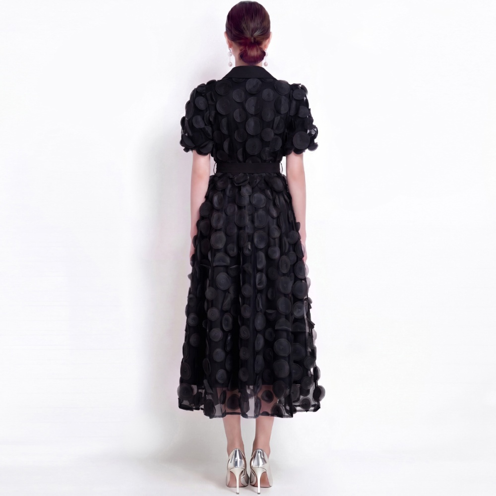 Ladies elegant short sleeve flowers stereoscopic dress