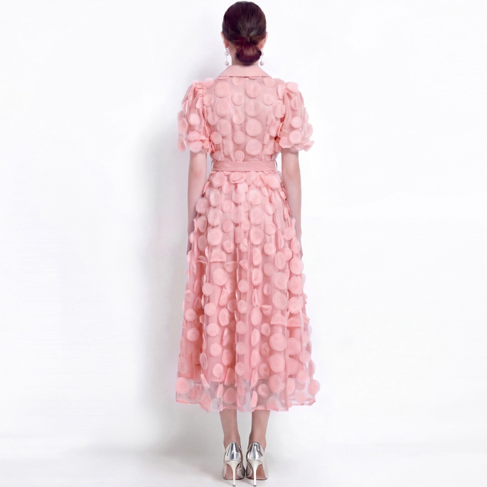 Short sleeve pinched waist elegant lapel A-line ladies dress