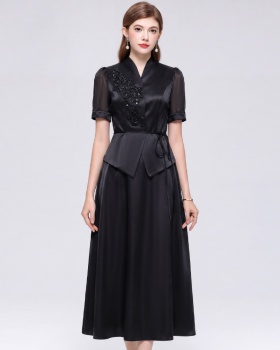 Cstand collar Casual skirt short sleeve shirt a set