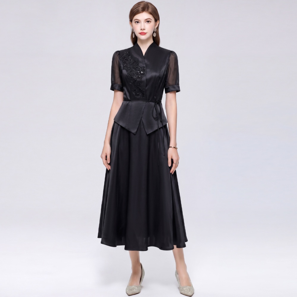 Cstand collar Casual skirt short sleeve shirt a set