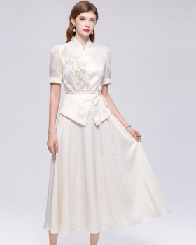 Slim pinched waist skirt France style cstand collar dress a set