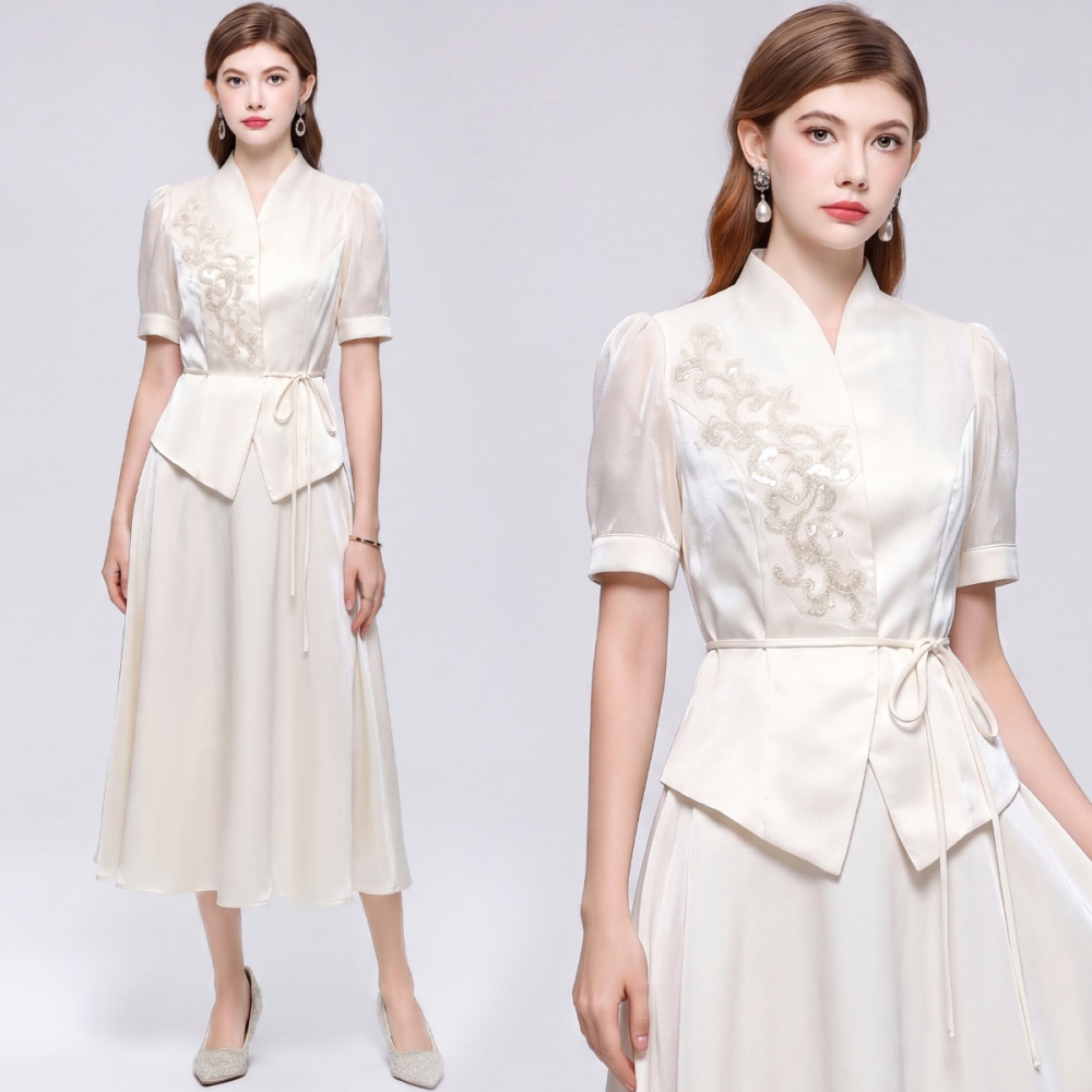 Slim pinched waist skirt France style cstand collar dress a set