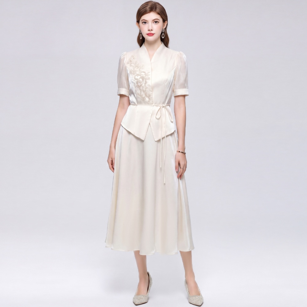 Slim pinched waist skirt France style cstand collar dress a set