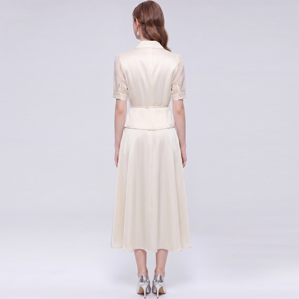Slim pinched waist skirt France style cstand collar dress a set
