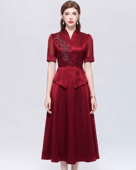 Cstand collar slim shirt Casual dress a set for women