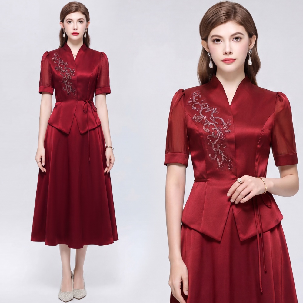 Cstand collar slim shirt Casual dress a set for women