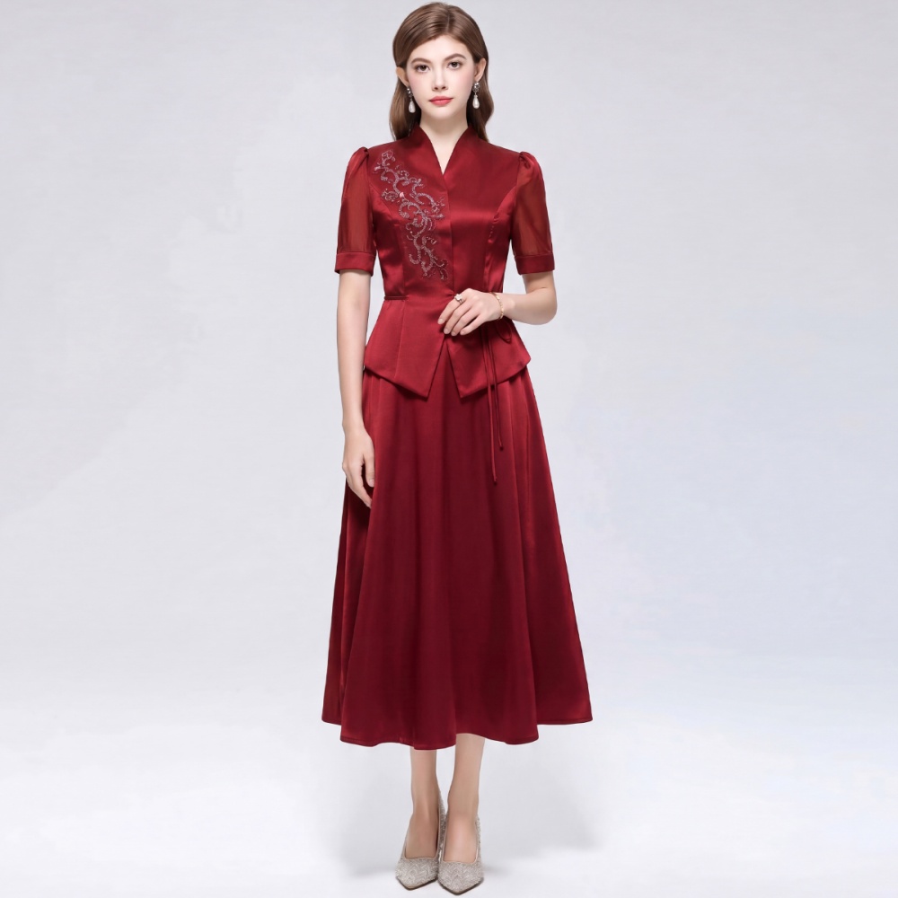Cstand collar slim shirt Casual dress a set for women