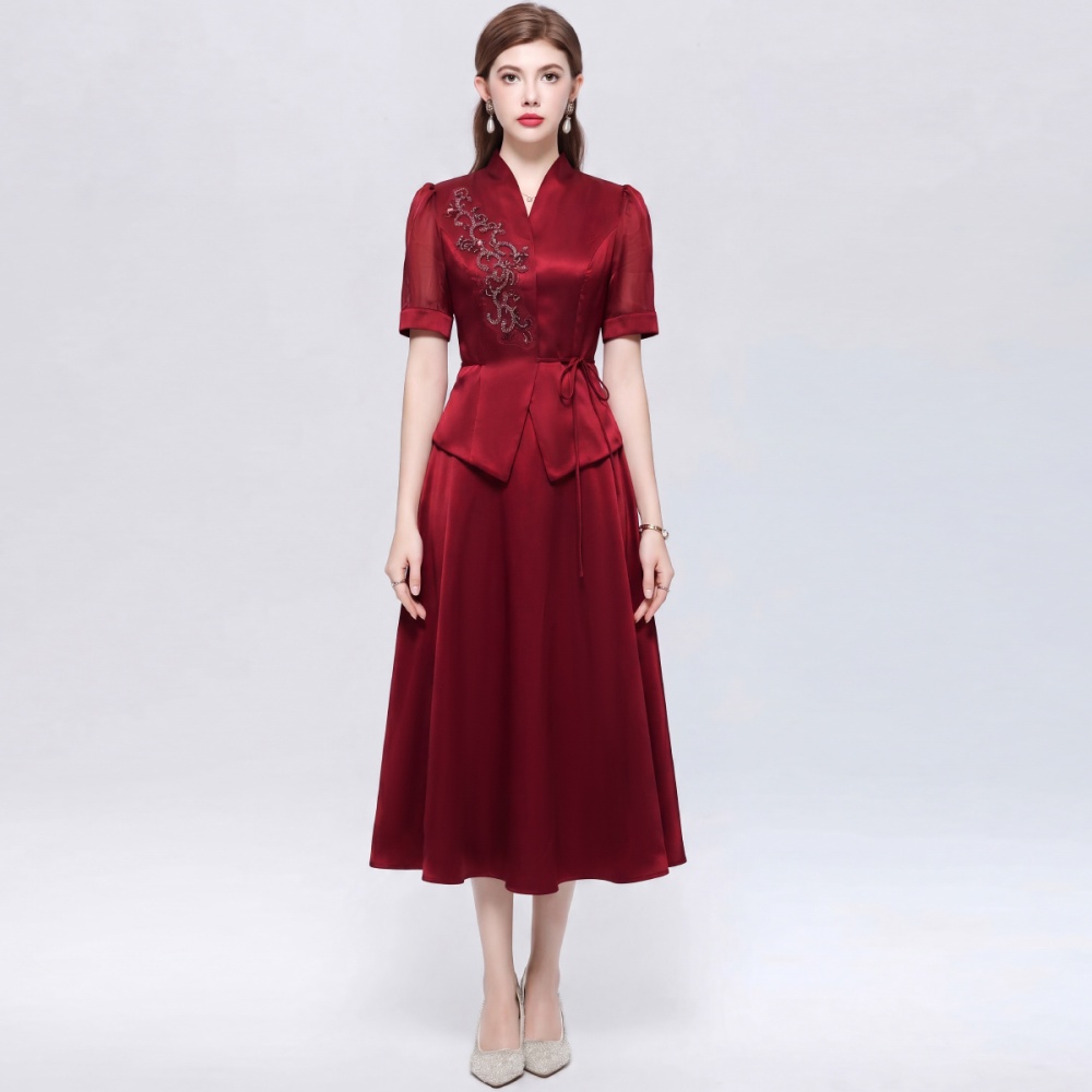 Cstand collar slim shirt Casual dress a set for women