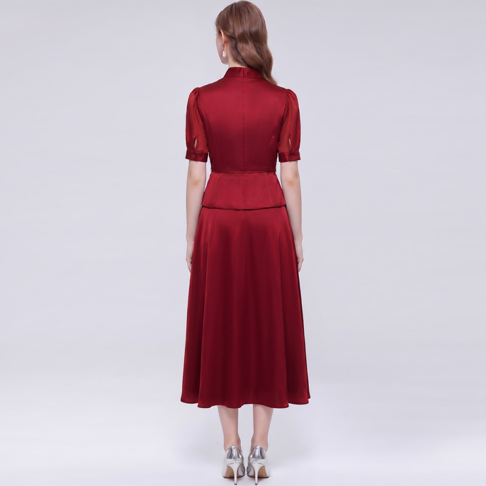Cstand collar slim shirt Casual dress a set for women