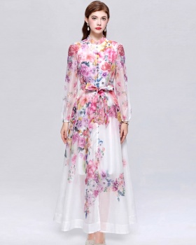 Single-breasted commuting big skirt retro dress