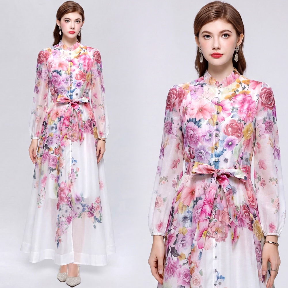 Single-breasted commuting big skirt retro dress