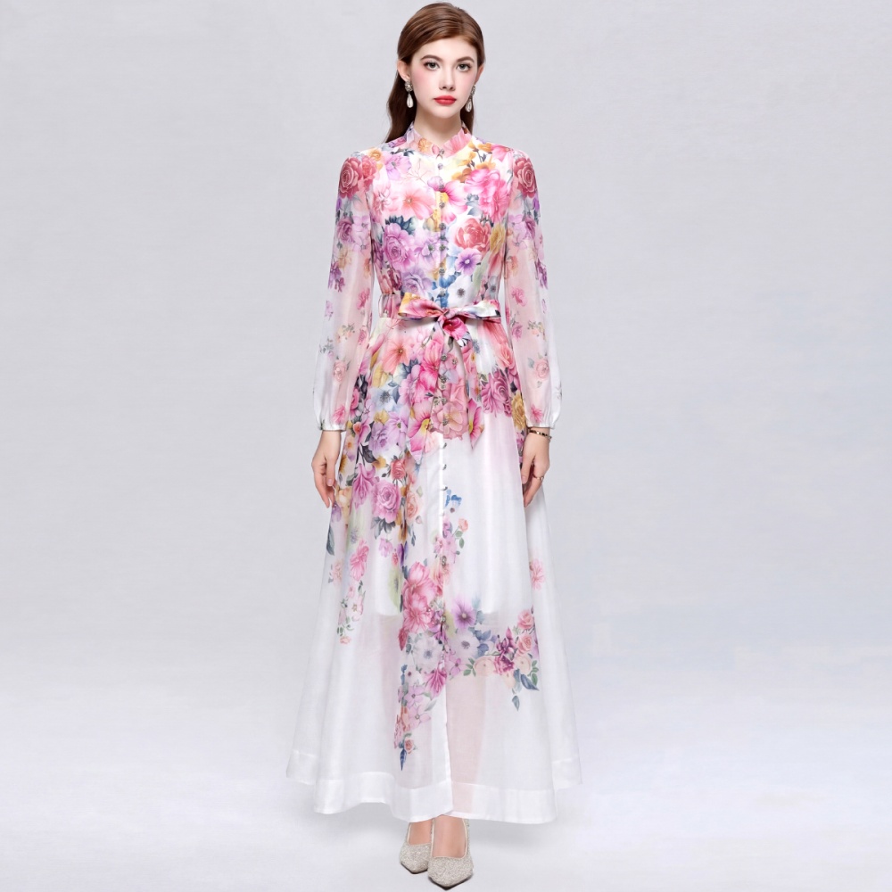 Single-breasted commuting big skirt retro dress