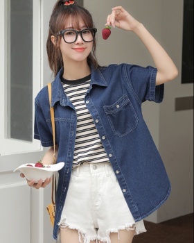 Soft fashion short sleeve cool depth Korean style denim tops