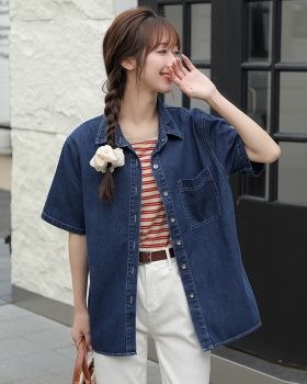 Casual soft loose thin Korean style denim short sleeve tops