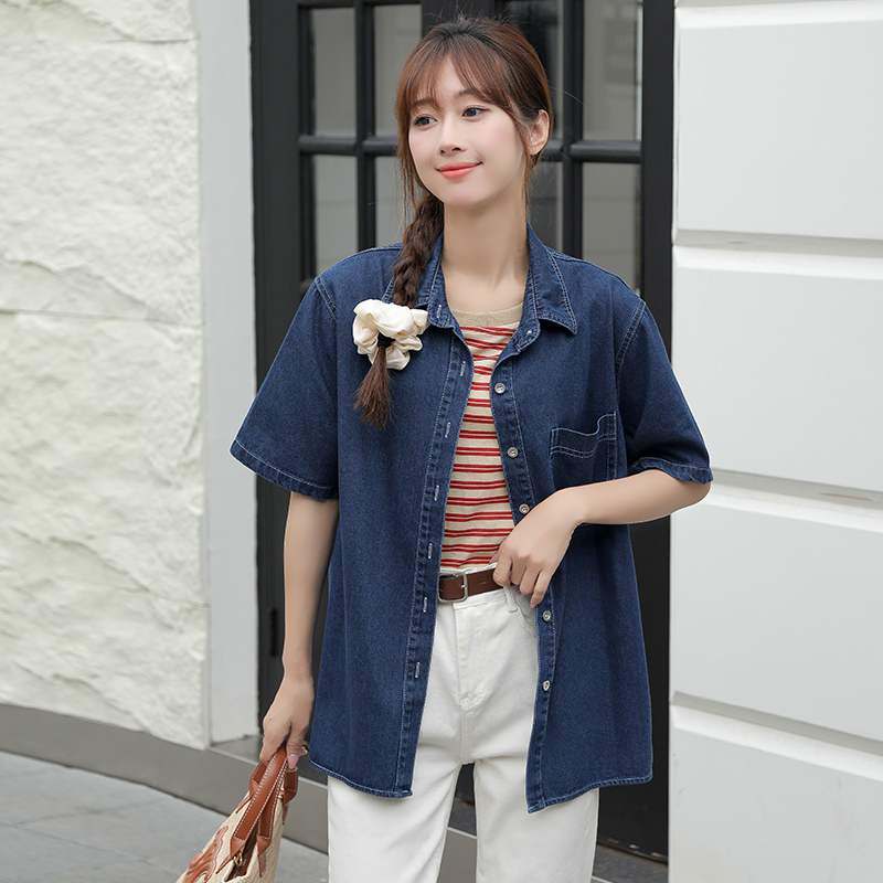 Casual soft loose thin Korean style denim short sleeve tops