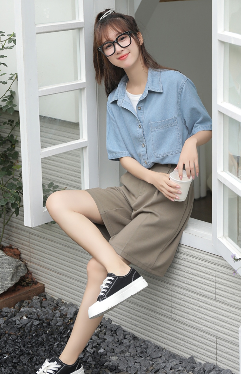 Casual soft loose thin Korean style denim short sleeve tops
