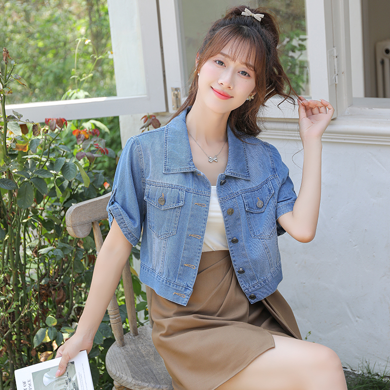 Denim short sweet tops outside the ride thin waistcoat