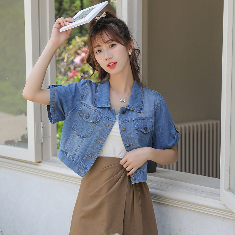 Denim short sweet tops outside the ride thin waistcoat
