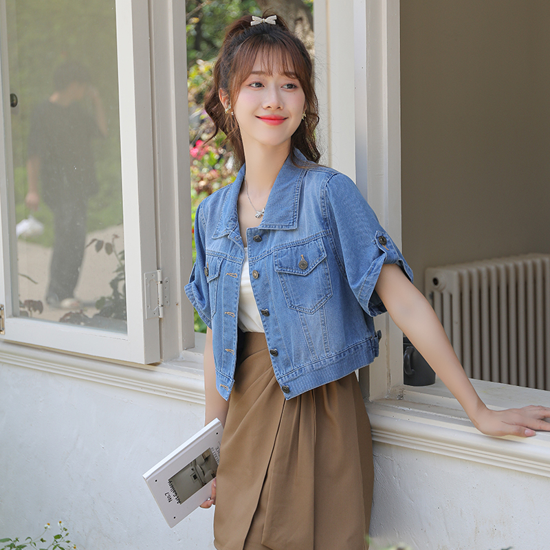Denim short sweet tops outside the ride thin waistcoat