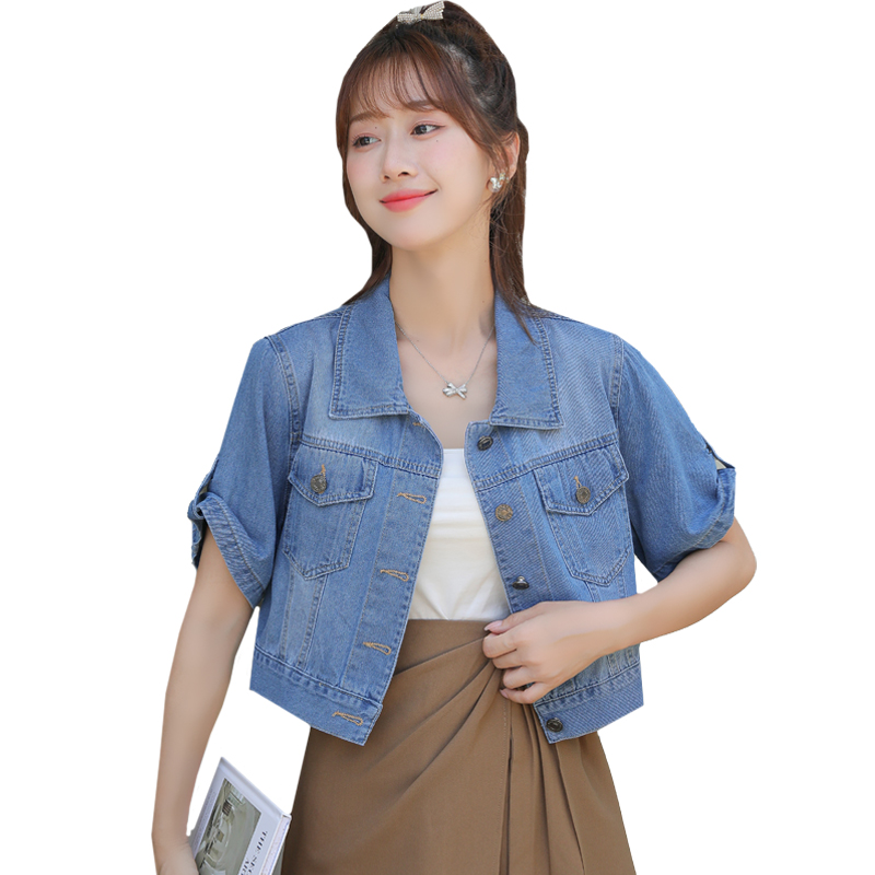 Denim short sweet tops outside the ride thin waistcoat