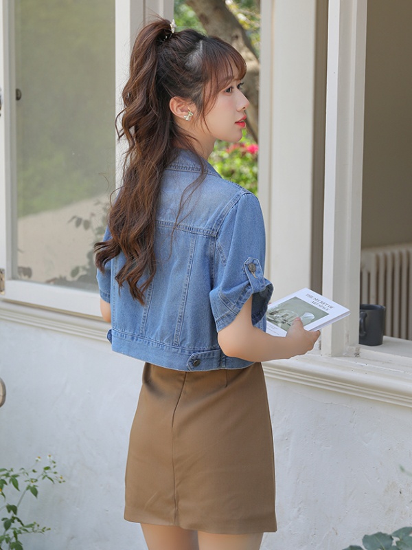 Denim short sweet tops outside the ride thin waistcoat