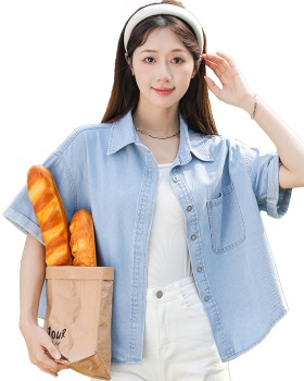 Denim simple fashion all-match depth loose tops