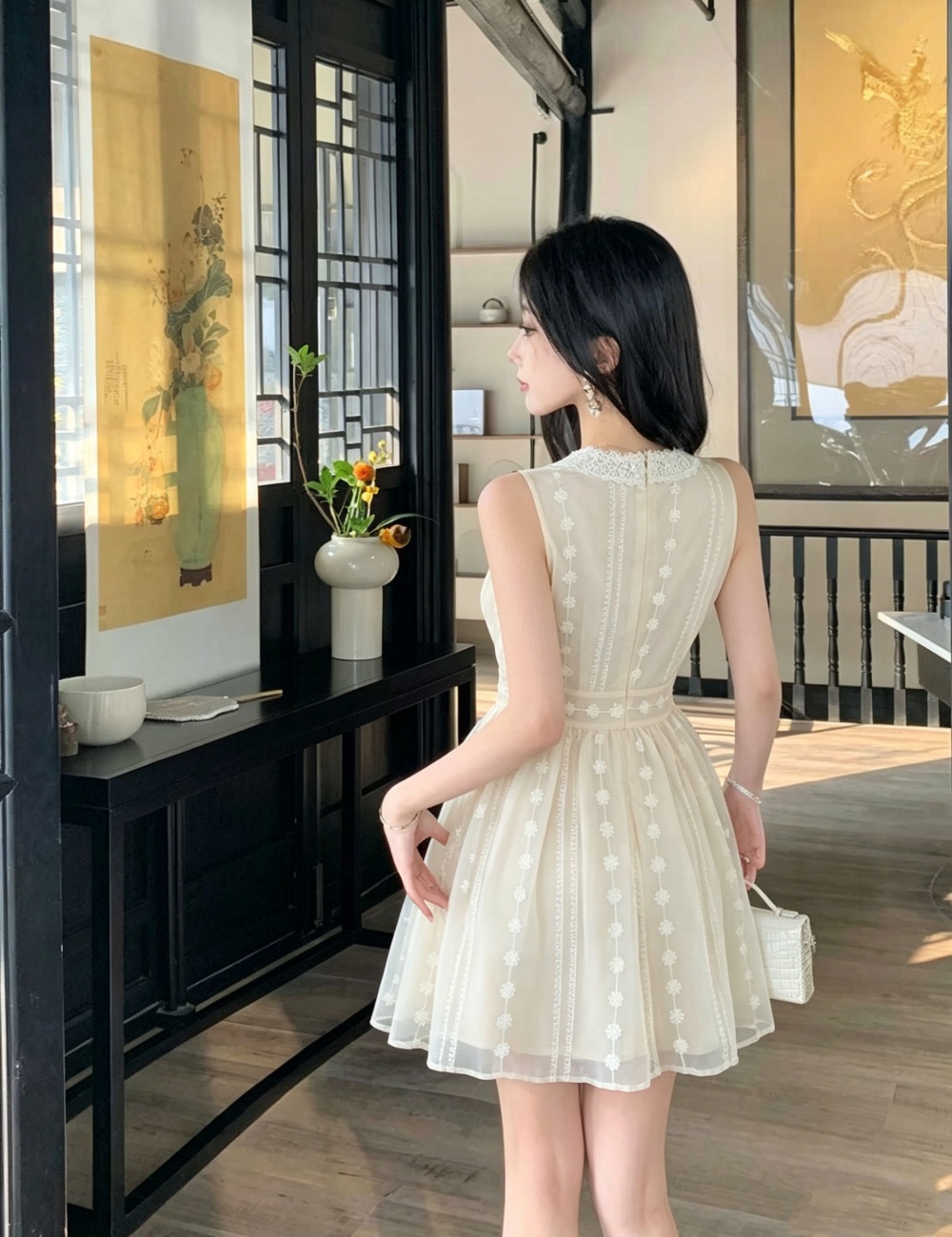 V-neck France style formal dress