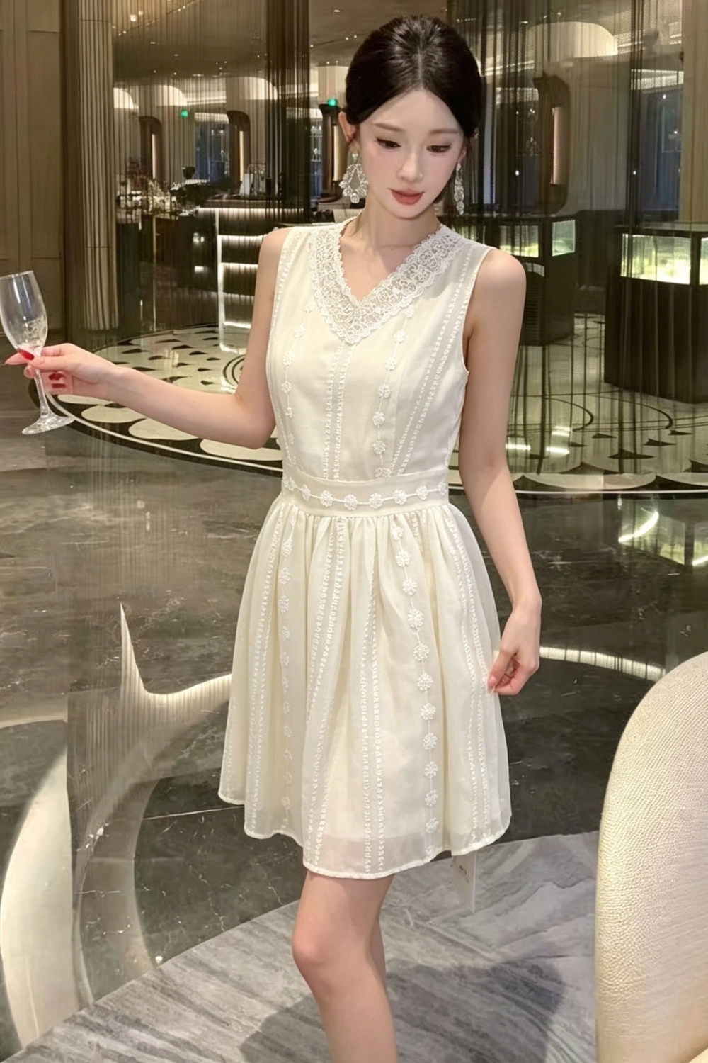 V-neck France style formal dress