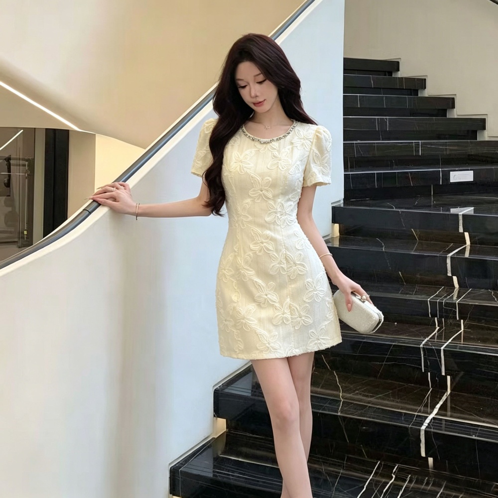 Summer slim light luxury T-back temperament pinched waist dress