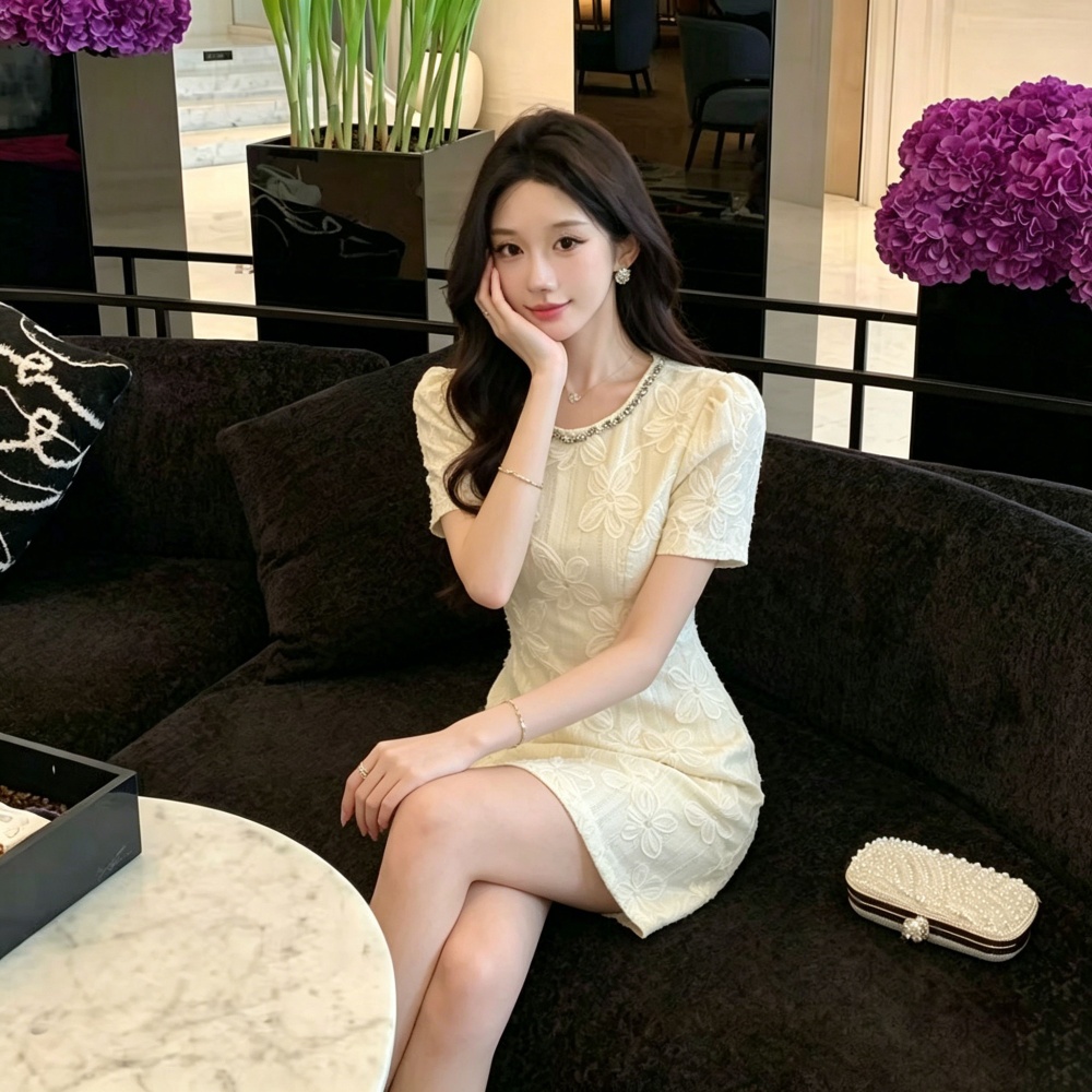 Summer slim light luxury T-back temperament pinched waist dress