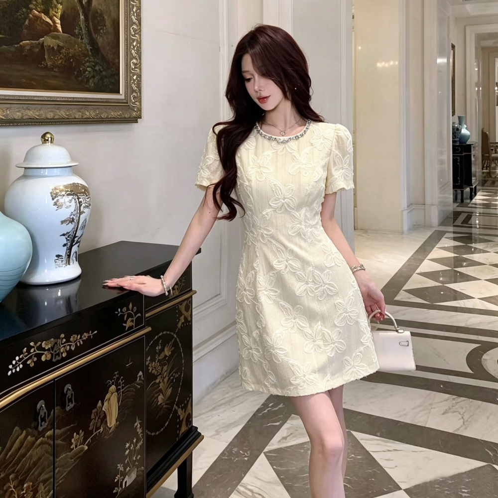 Summer slim light luxury T-back temperament pinched waist dress