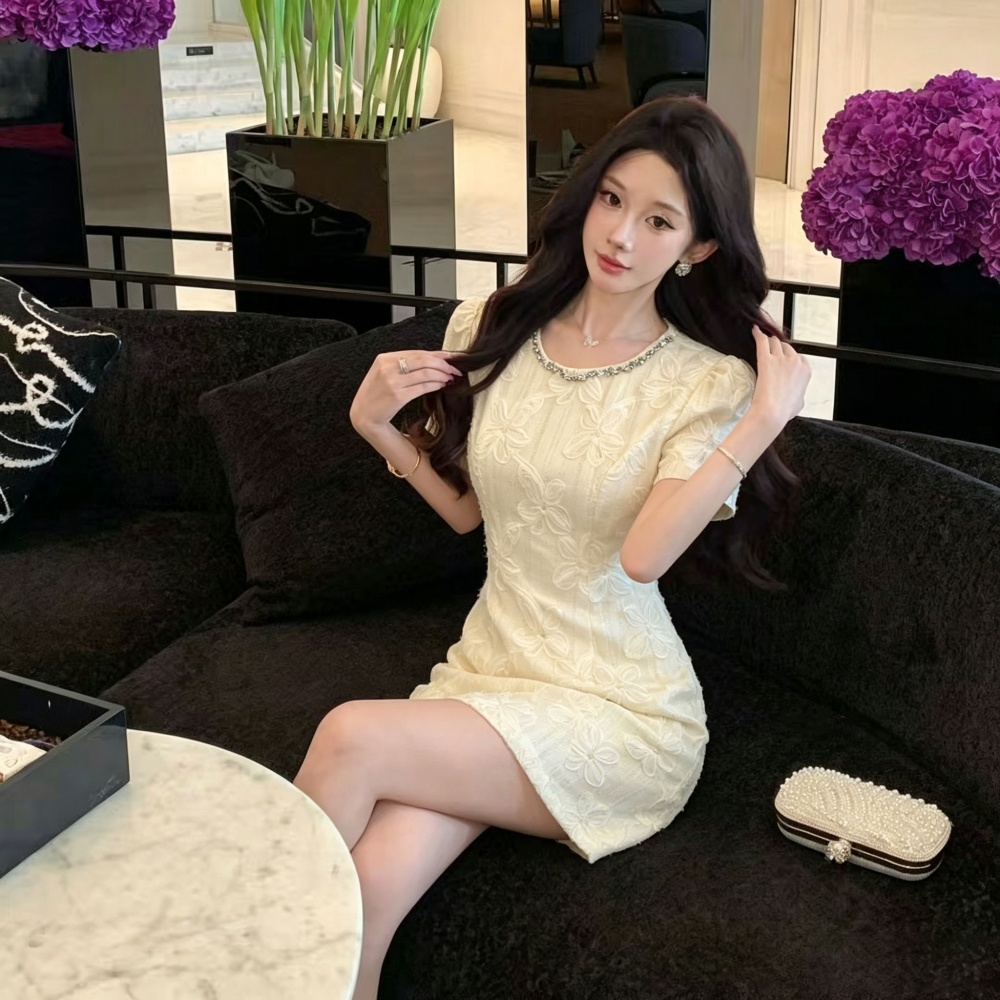 Summer slim light luxury T-back temperament pinched waist dress