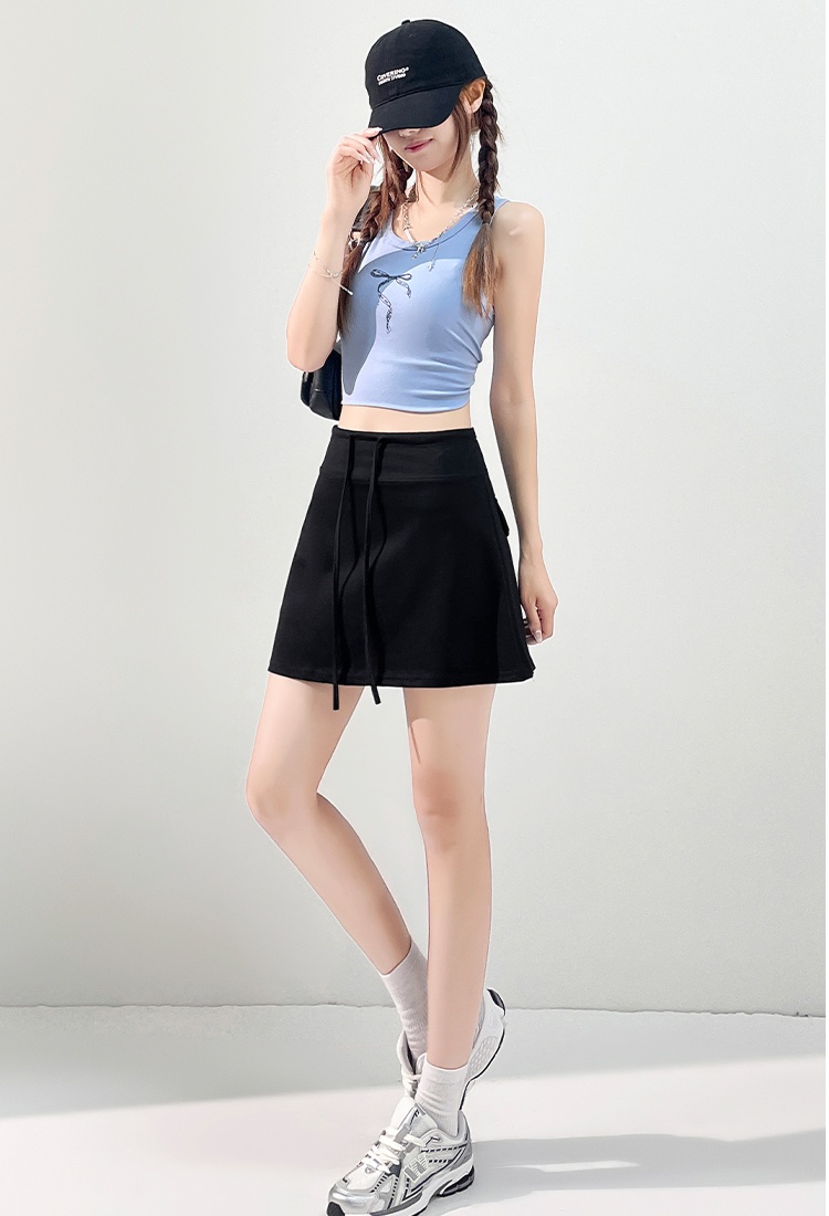 Drawstring small fellow pure A-line anti emptied skirt for women