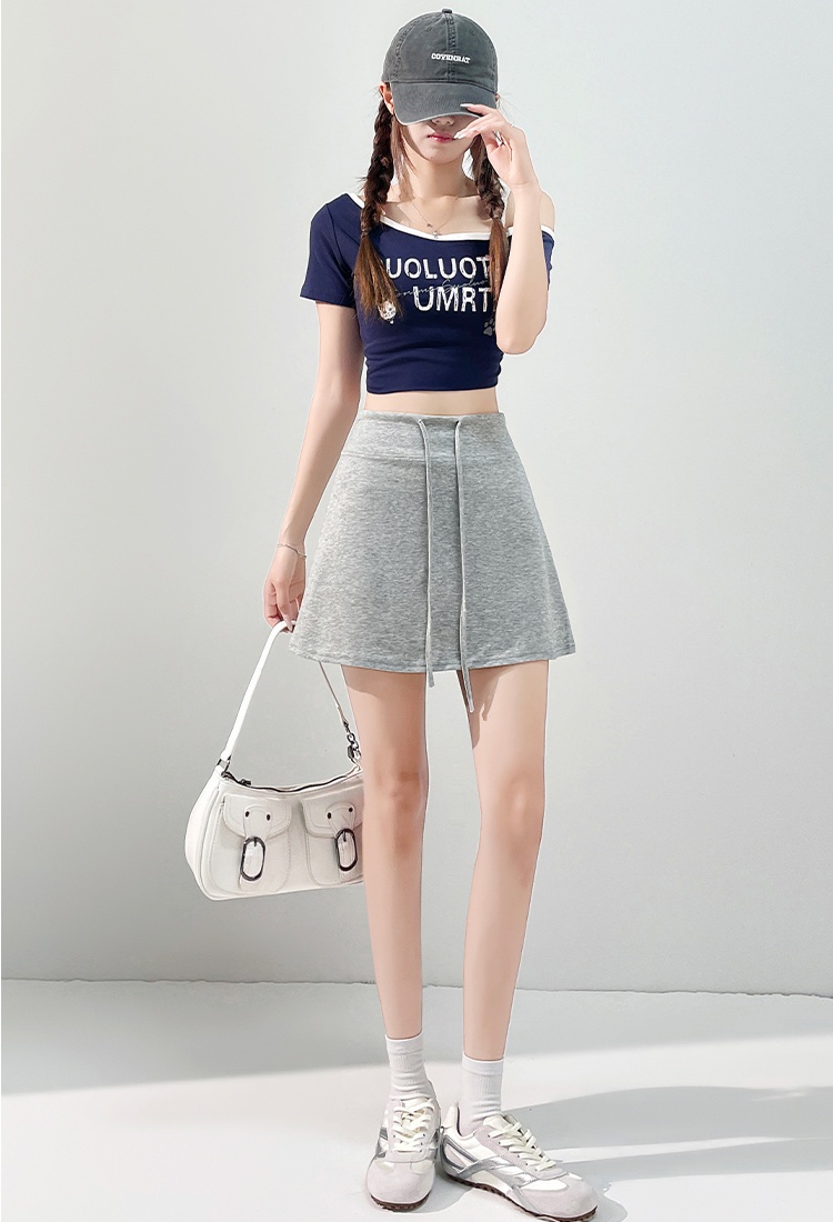 Drawstring small fellow pure A-line anti emptied skirt for women