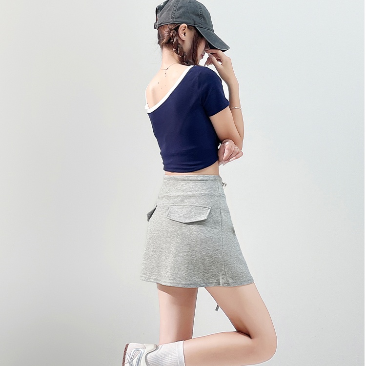 Drawstring small fellow pure A-line anti emptied skirt for women