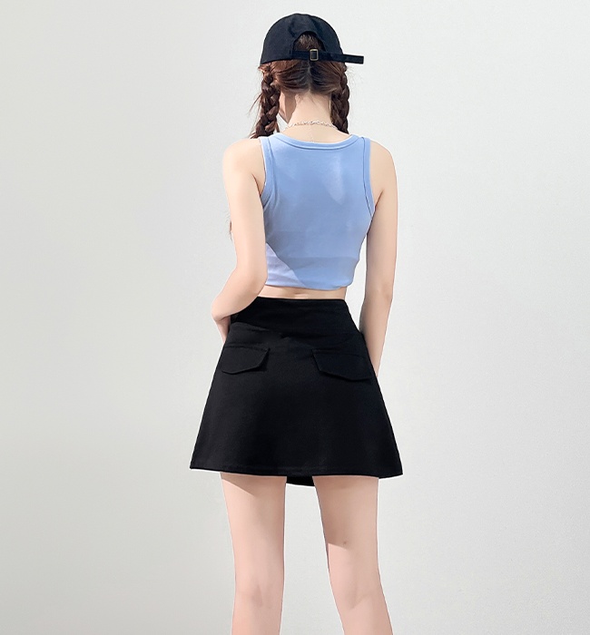 Drawstring small fellow pure A-line anti emptied skirt for women
