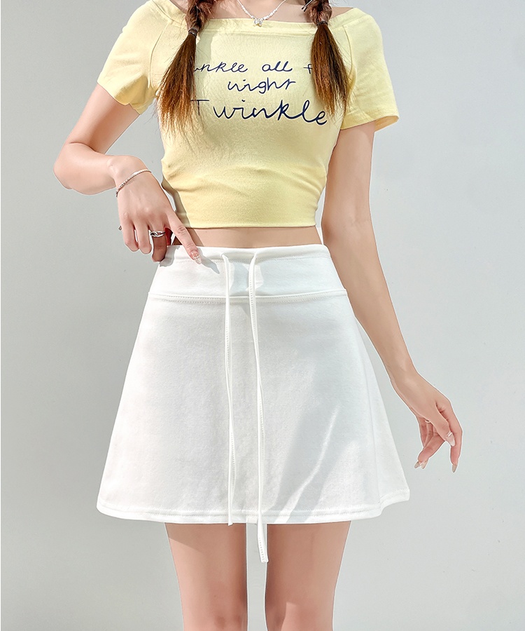 Drawstring small fellow pure A-line anti emptied skirt for women