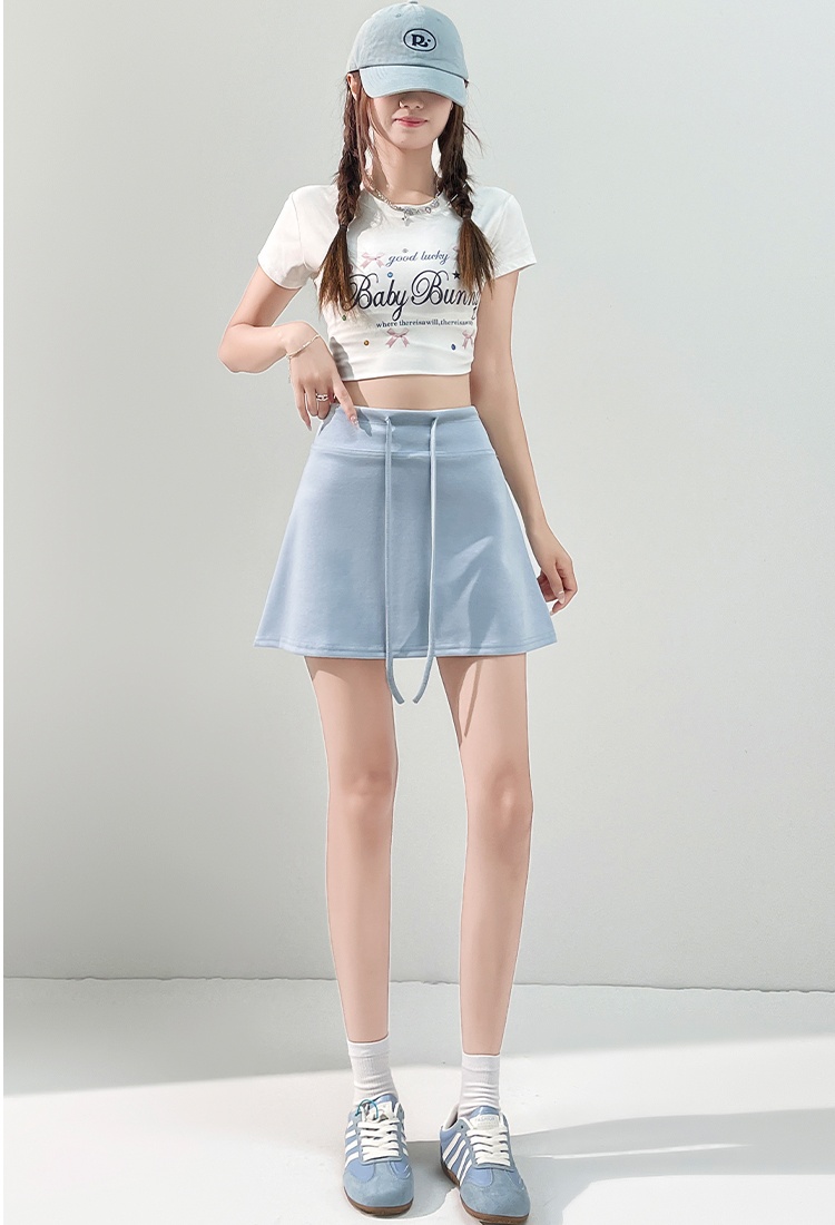 Drawstring small fellow pure A-line anti emptied skirt for women