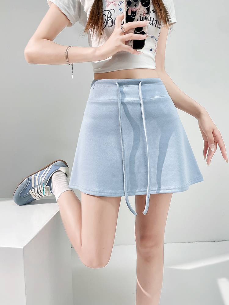 Drawstring small fellow pure A-line anti emptied skirt for women