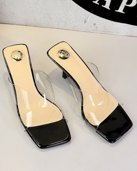 European style fine-root square head high-heeled slippers