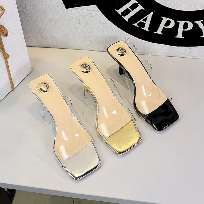 European style fine-root square head high-heeled slippers