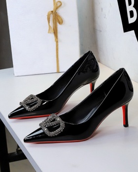 Low bronze patent leather sexy banquet rhinestone shoes