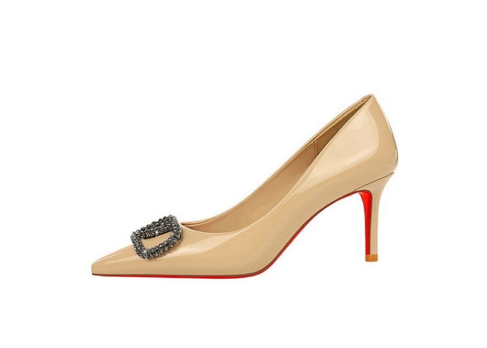Low bronze patent leather sexy banquet rhinestone shoes