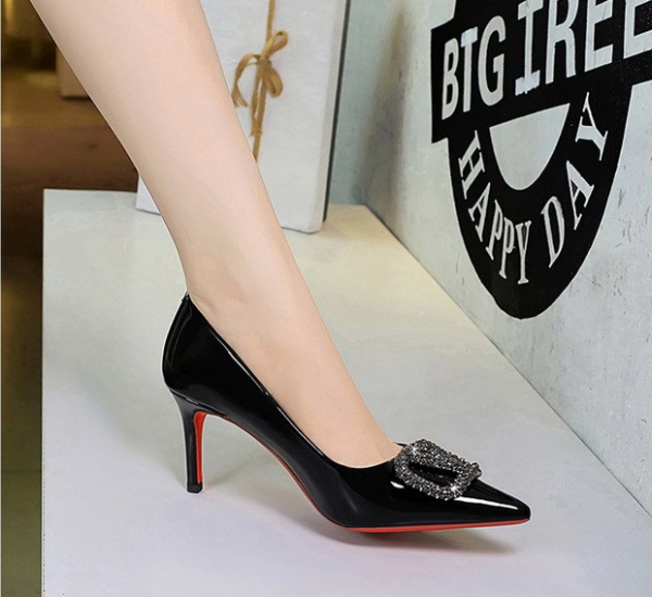 Low bronze patent leather sexy banquet rhinestone shoes