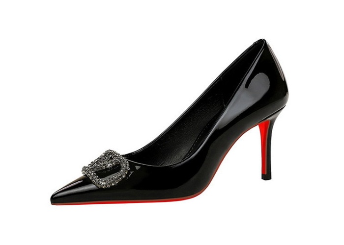 Low bronze patent leather sexy banquet rhinestone shoes