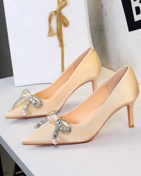 Bow champagne high-heeled shoes satin shoes