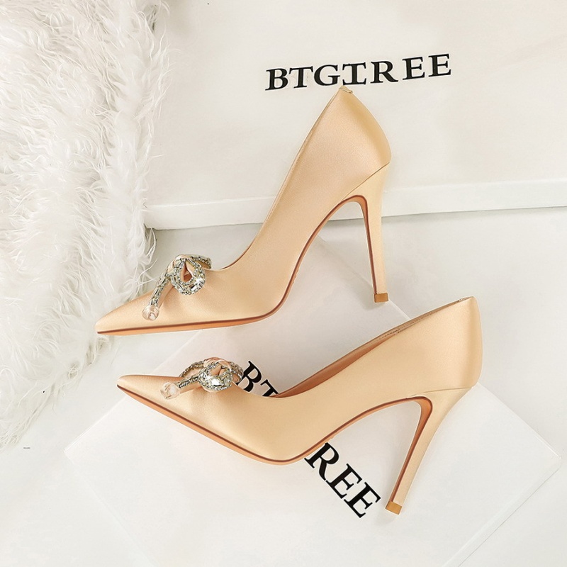 Champagne European style lazy shoes high-heeled shoes