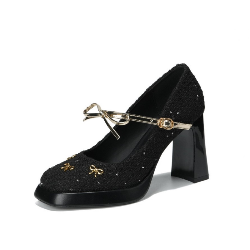 France style weave metal shoes square head bow platform
